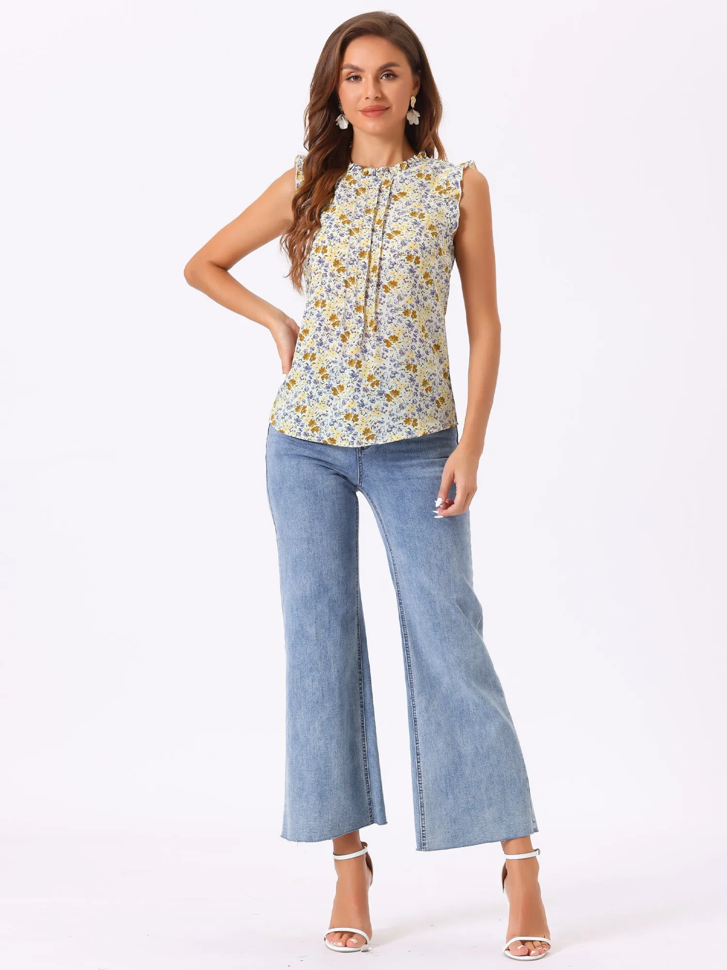 Ruffled Floral Casual 1950s Retro Sleeveless Blouses sold by Allegra K product image thumbnail 3