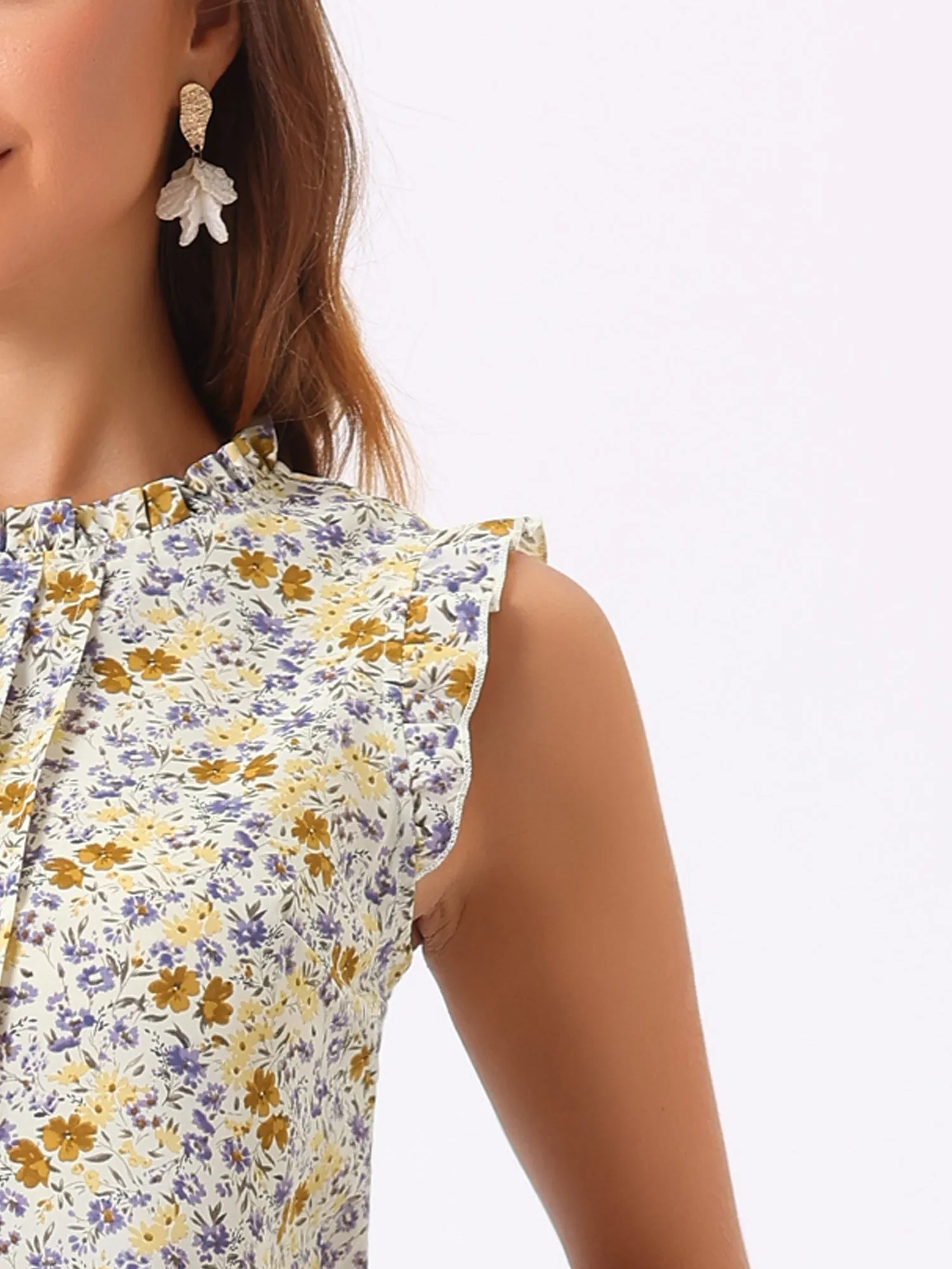 Ruffled Floral Casual 1950s Retro Sleeveless Blouses sold by Allegra K product image thumbnail 5