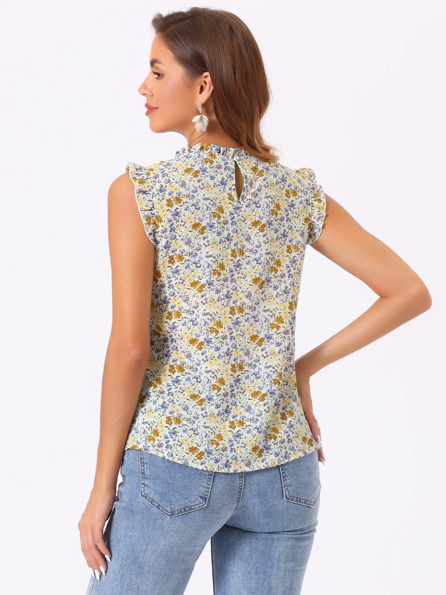 Ruffled Floral Casual 1950s Retro Sleeveless Blouses sold by Allegra K product image thumbnail 2