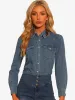 Casual Long Sleeve Buttton Down Boyfriend Distressed Denim Jacket sold by Allegra K