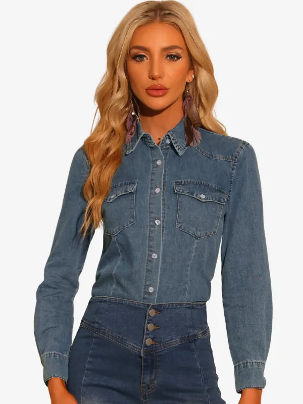 Casual Long Sleeve Buttton Down Boyfriend Distressed Denim Jacket sold by Allegra K