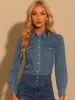 Casual Long Sleeve Buttton Down Boyfriend Distressed Denim Jacket sold by Allegra K