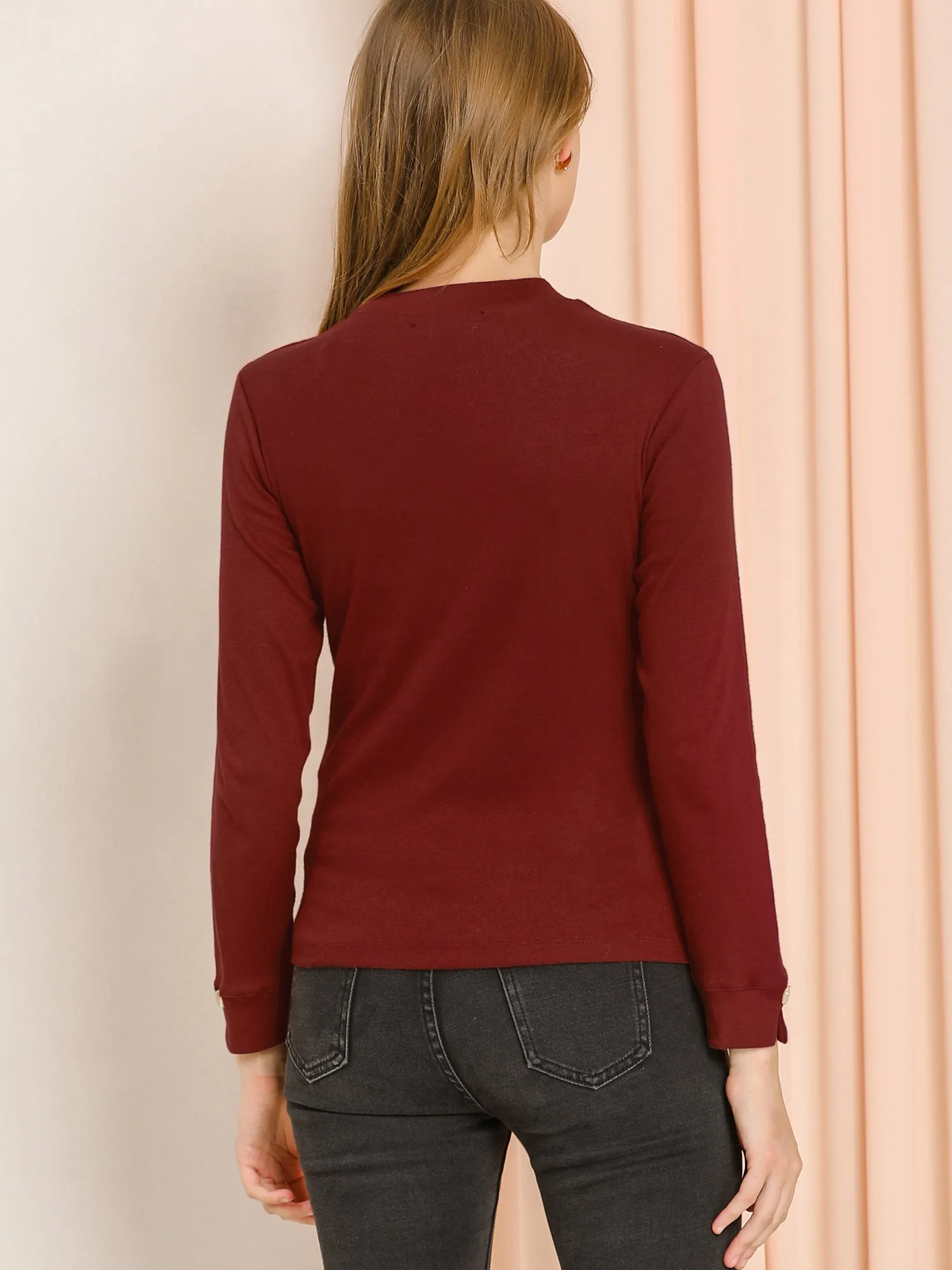 Crewneck Split Sleeve Solid Blouse Knit Cotton Casual T-Shirt sold by Allegra K product image thumbnail 5