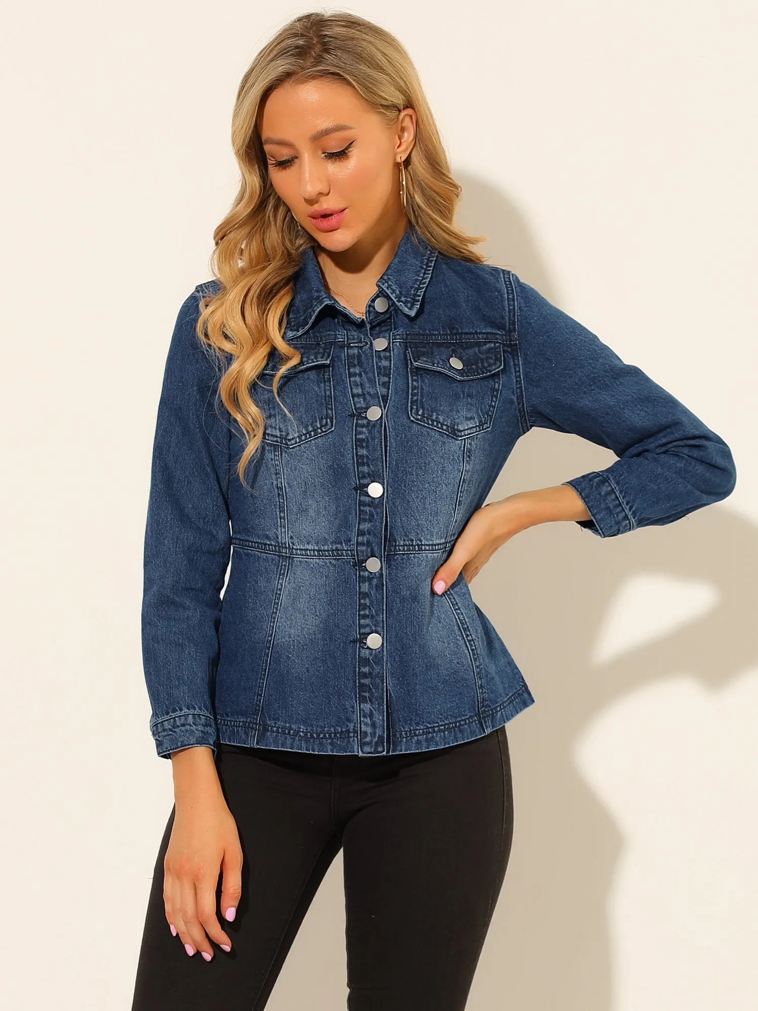 Vintage Long Sleeve Washed Button Down Denim Jacket sold by Allegra K product image thumbnail 2