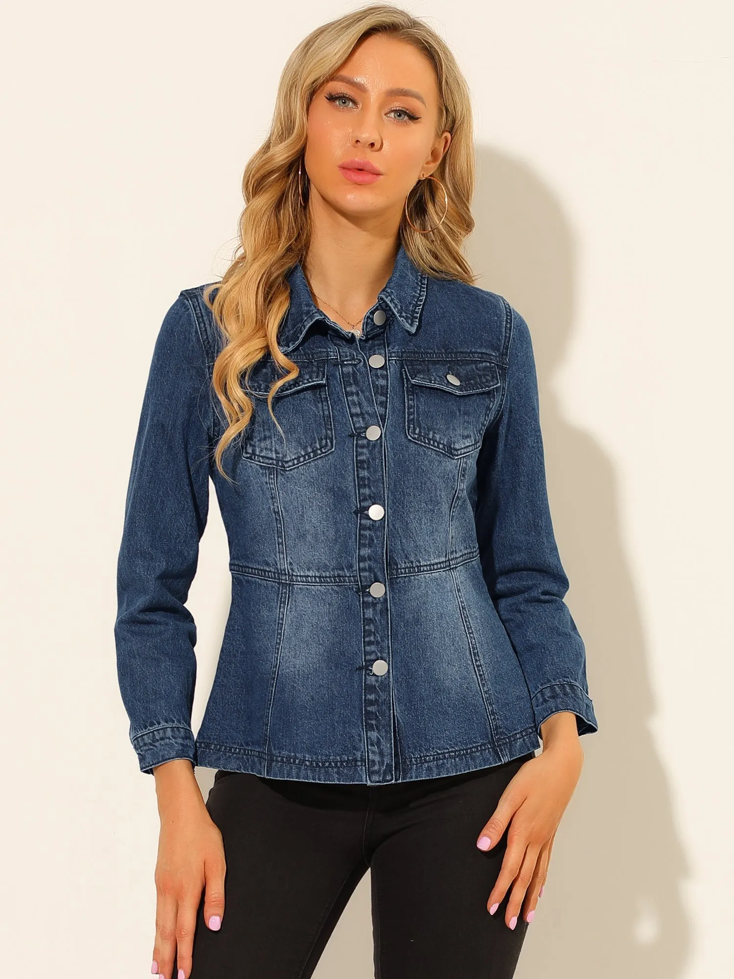 Vintage Long Sleeve Washed Button Down Denim Jacket sold by Allegra K