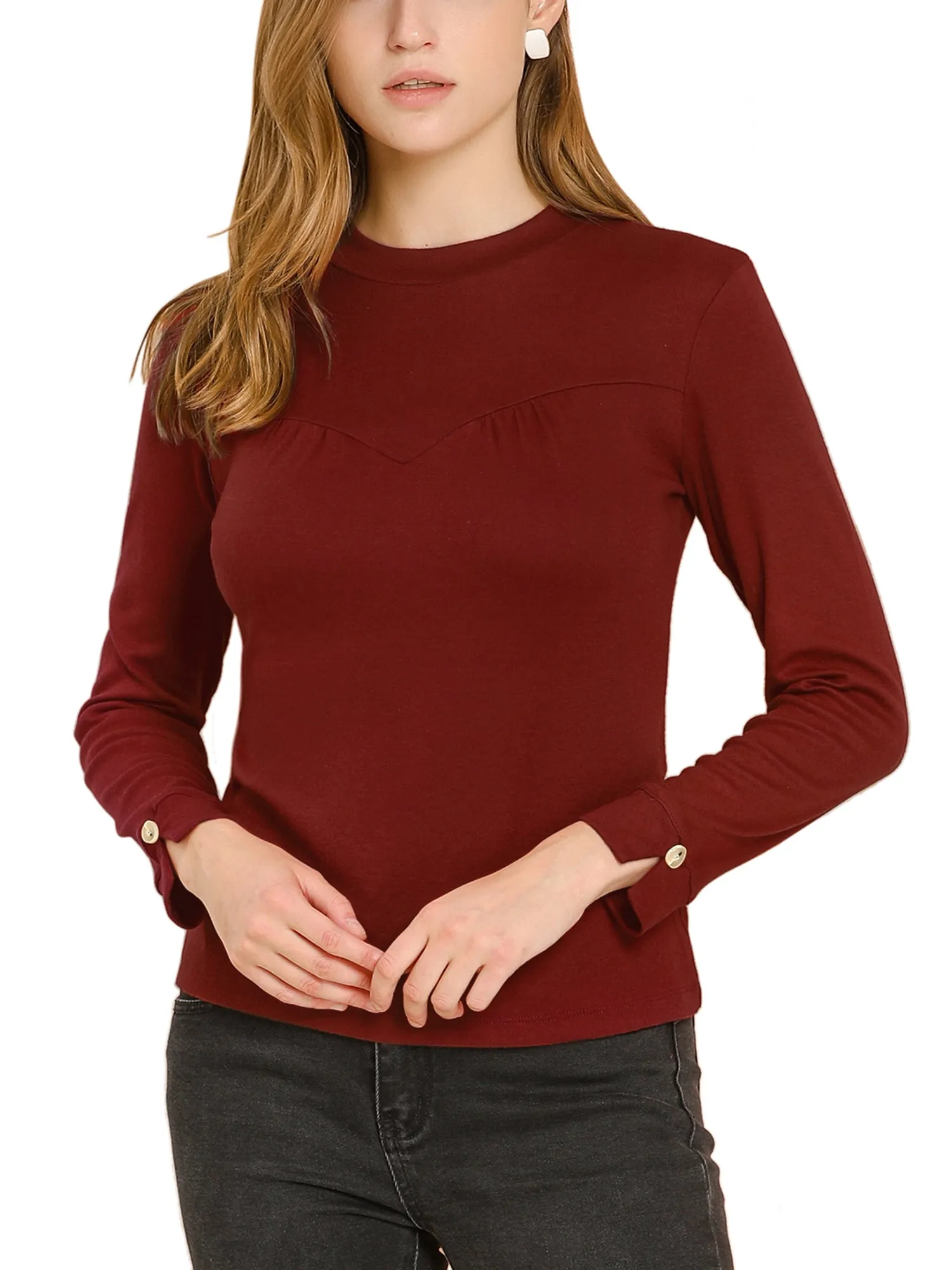 Crewneck Split Sleeve Solid Blouse Knit Cotton Casual T-Shirt sold by Allegra K product image thumbnail 3