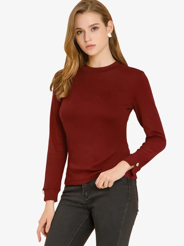 Crewneck Split Sleeve Solid Blouse Knit Cotton Casual T-Shirt sold by Allegra K