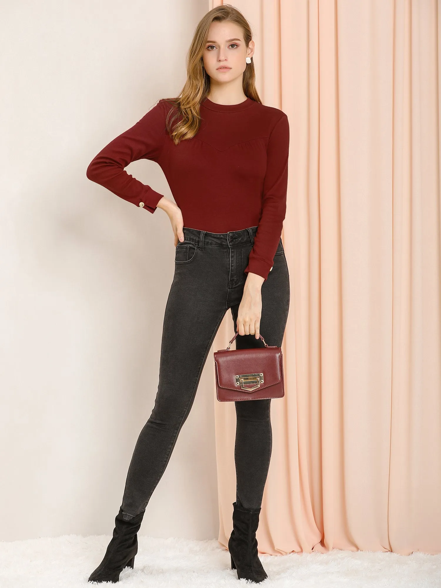 Crewneck Split Sleeve Solid Blouse Knit Cotton Casual T-Shirt sold by Allegra K product image thumbnail 4