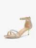 Glitter Stiletto Kitten Heel Buckle Closure Sandals sold by Allegra K