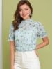 Ruffle Stand Collar Short Sleeve Ditsy Floral Blouse Top sold by Allegra K