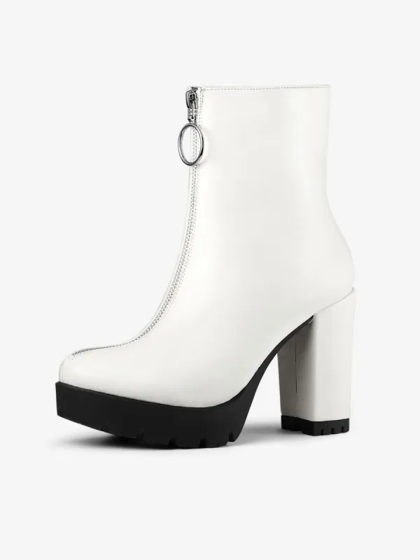 Platform Front Zip Chunky Heel Ankle Boots sold by Allegra K