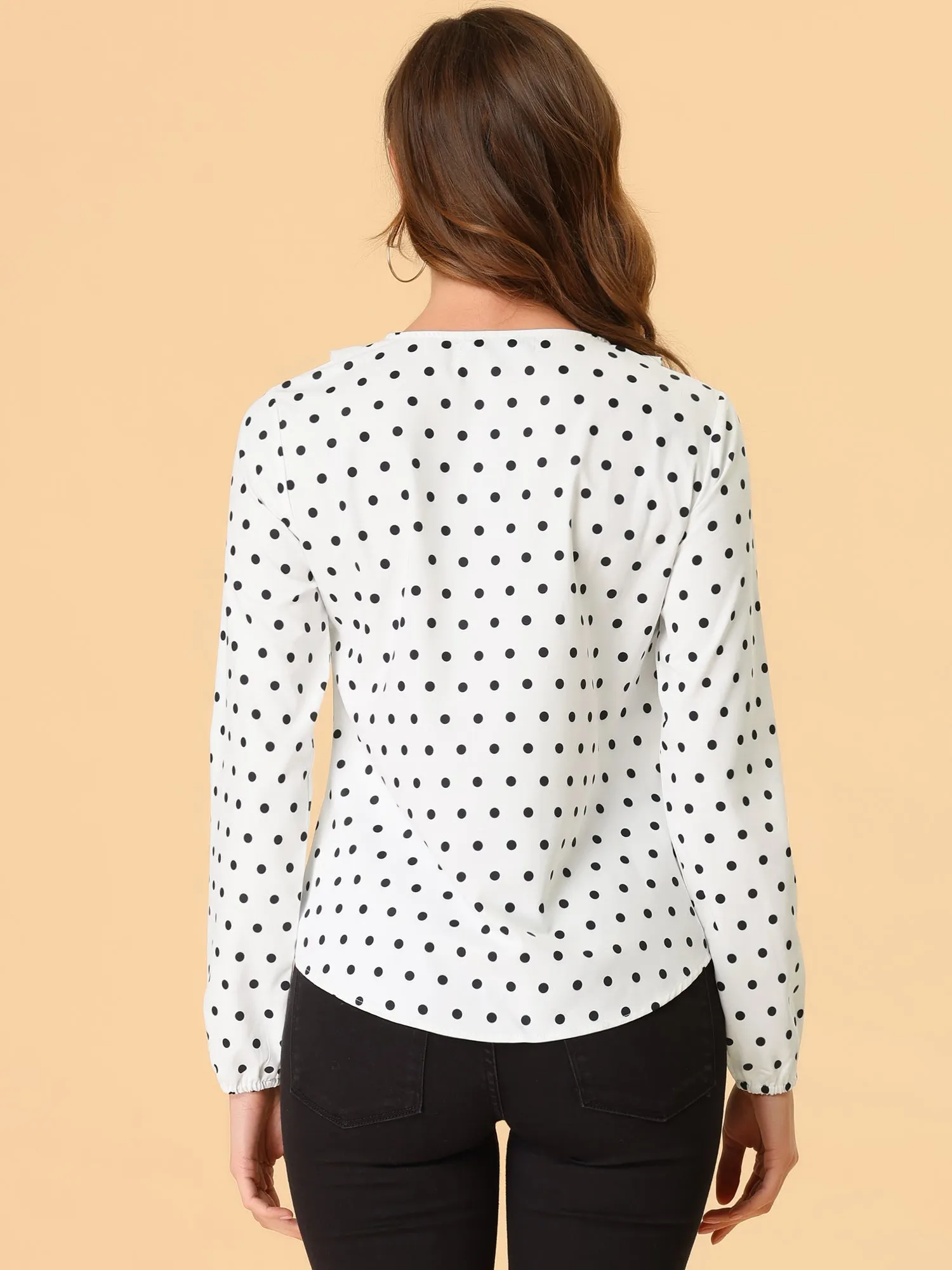 Ruffle Neck Chiffon Top Long Sleeve Vintage Work Office Blouse sold by Allegra K product image thumbnail 4