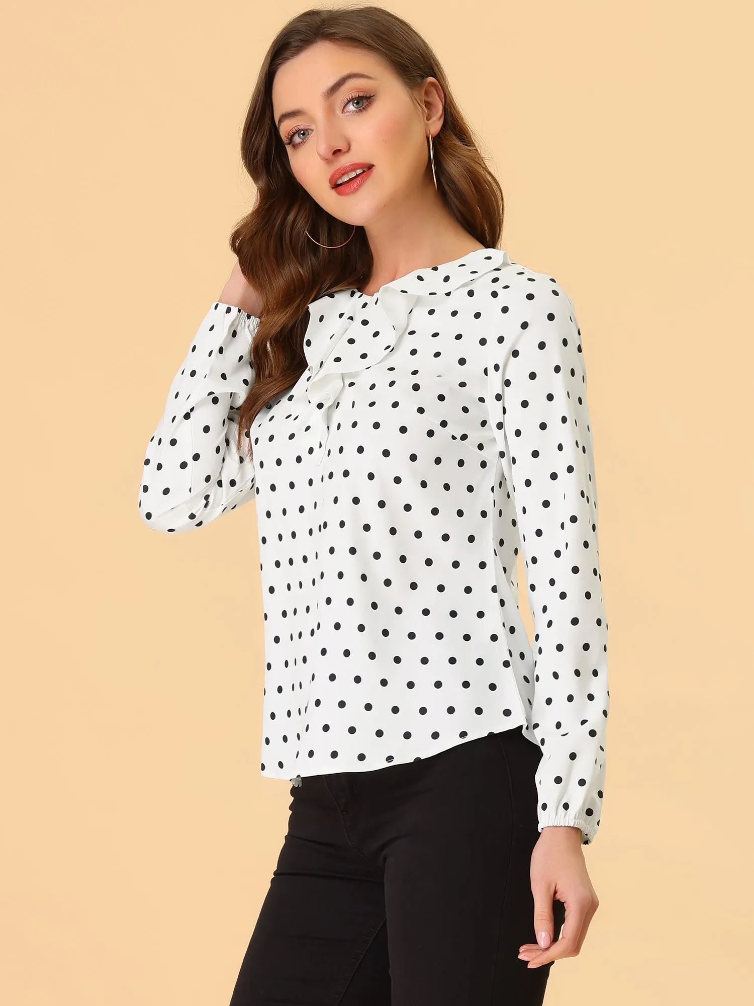 Ruffle Neck Chiffon Top Long Sleeve Vintage Work Office Blouse sold by Allegra K product image thumbnail 3