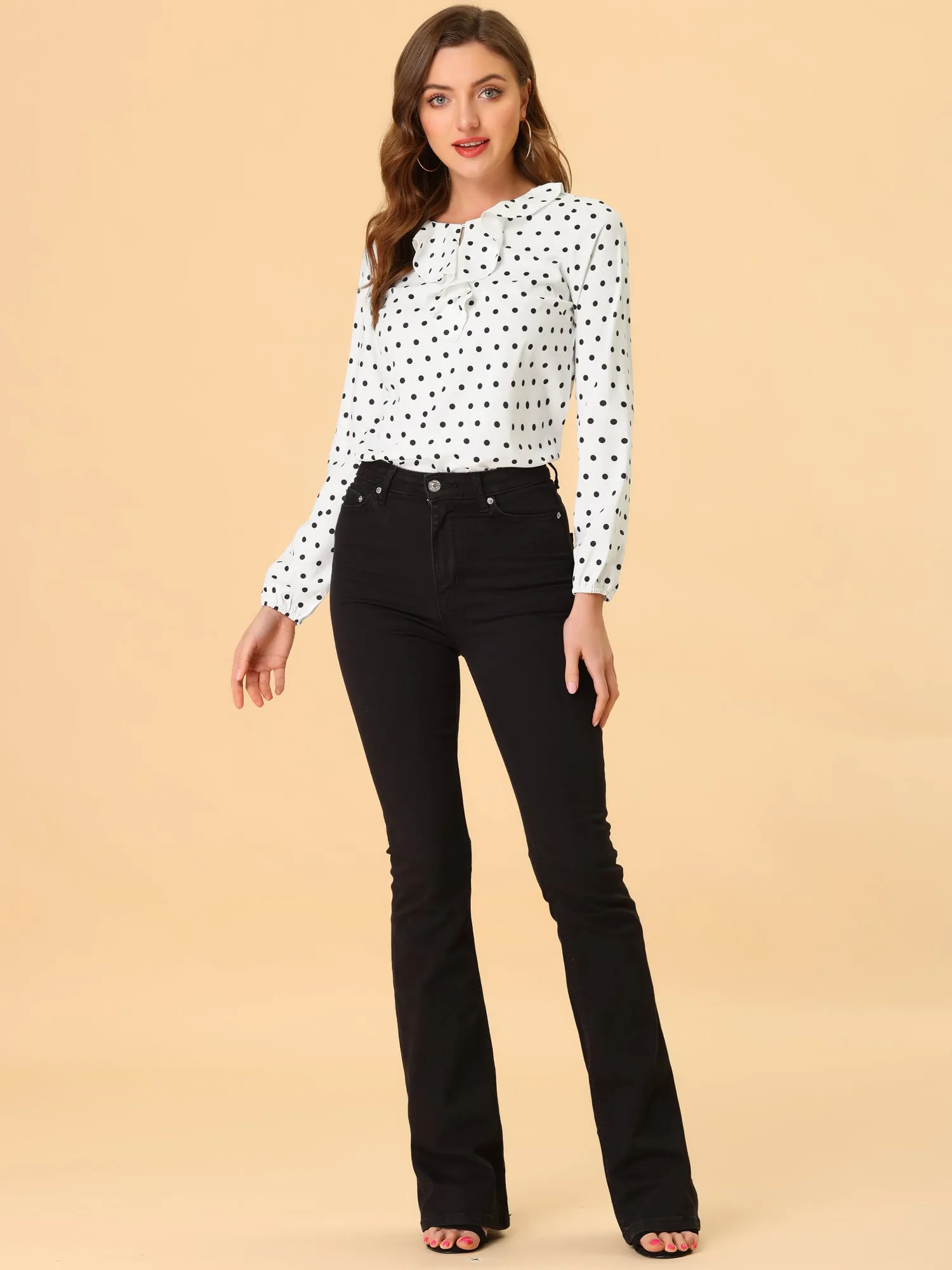 Ruffle Neck Chiffon Top Long Sleeve Vintage Work Office Blouse sold by Allegra K product image thumbnail 2