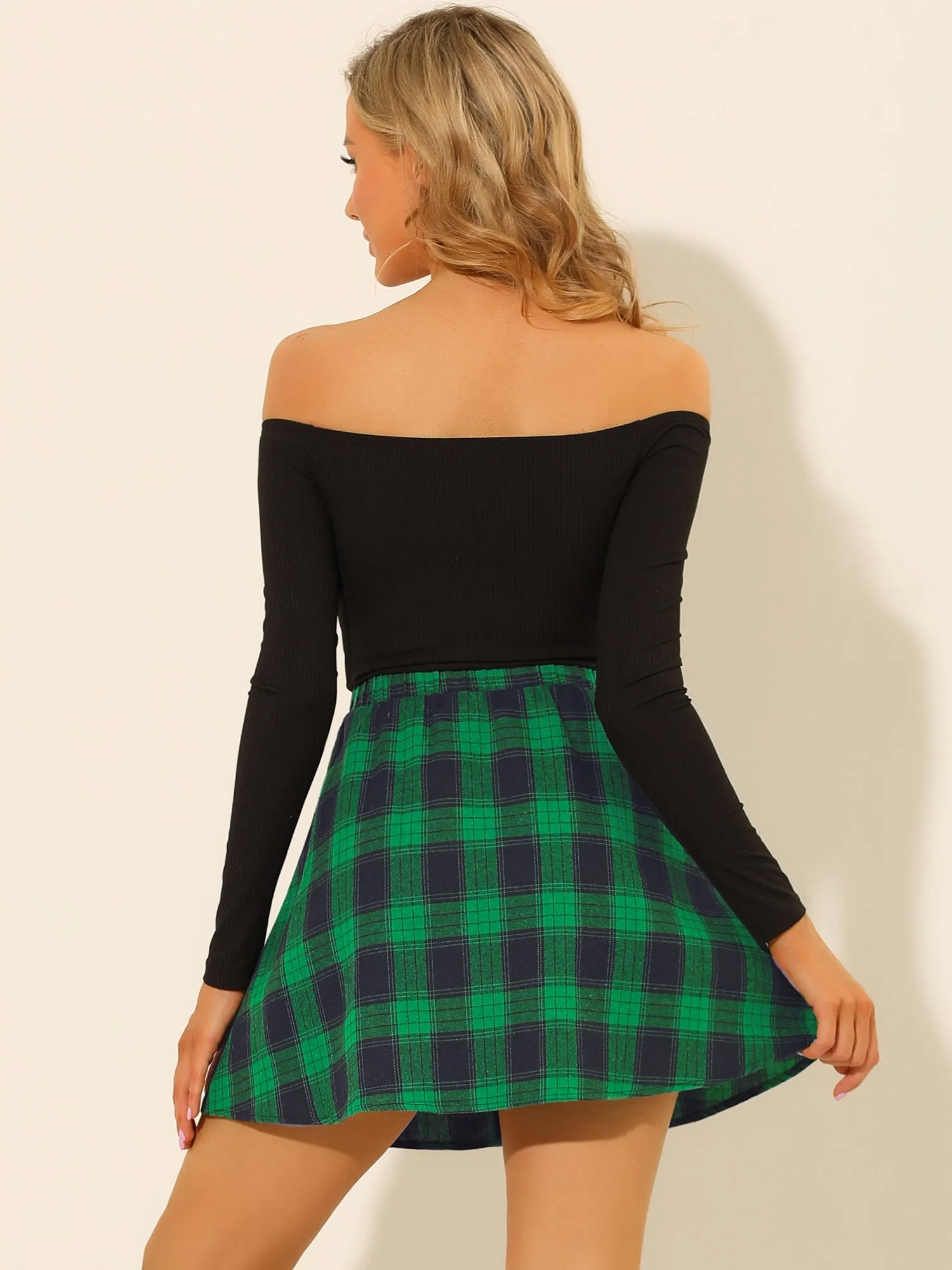Saint Patrick's Day Button Front A-Line Mini Plaid Skater Skirt sold by Allegra K product image thumbnail 5