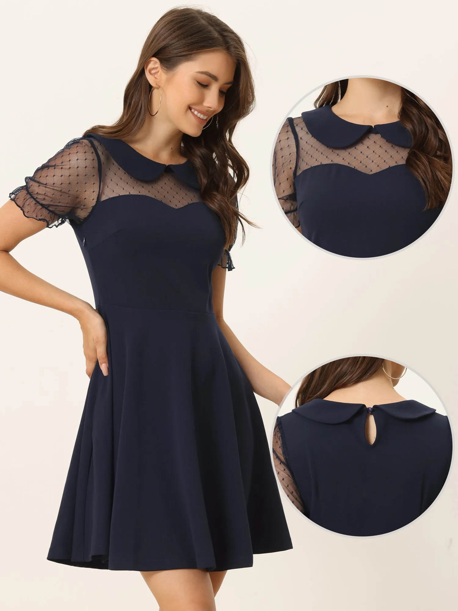 Retro Peter Pan Collar Mesh Panel Vintage Cocktail Dress sold by Allegra K product image thumbnail 2