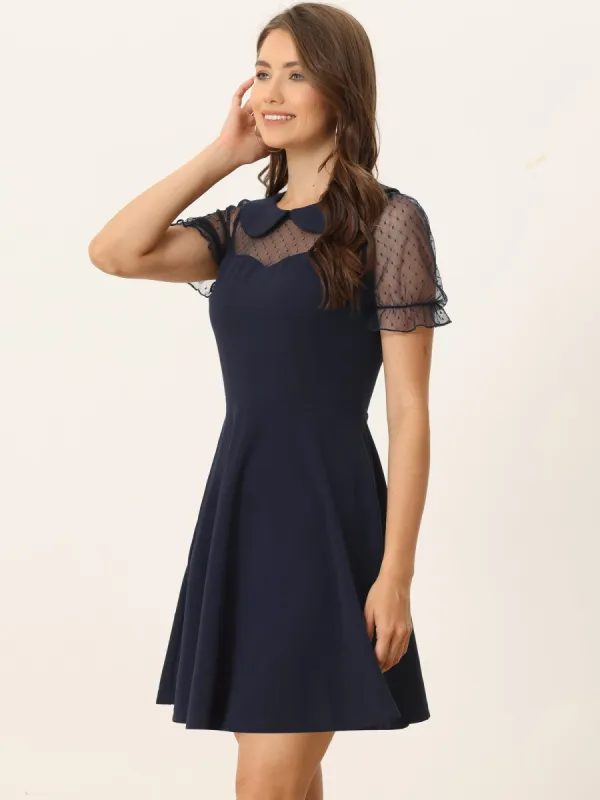 Retro Peter Pan Collar Mesh Panel Vintage Cocktail Dress sold by Allegra K