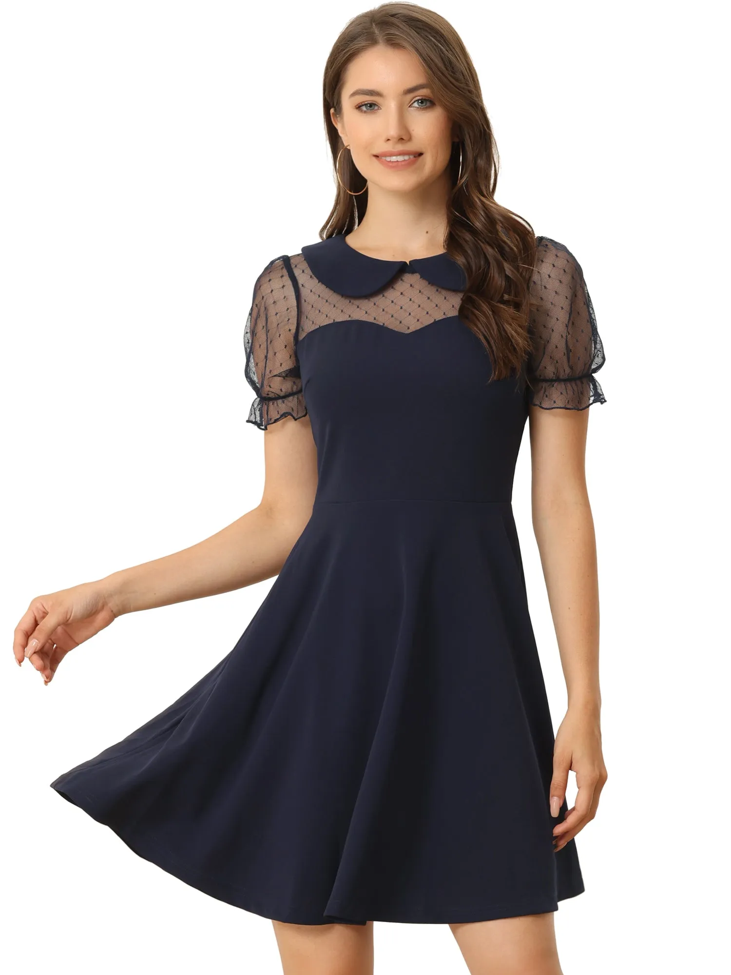 Retro Peter Pan Collar Mesh Panel Vintage Cocktail Dress sold by Allegra K product image thumbnail 4