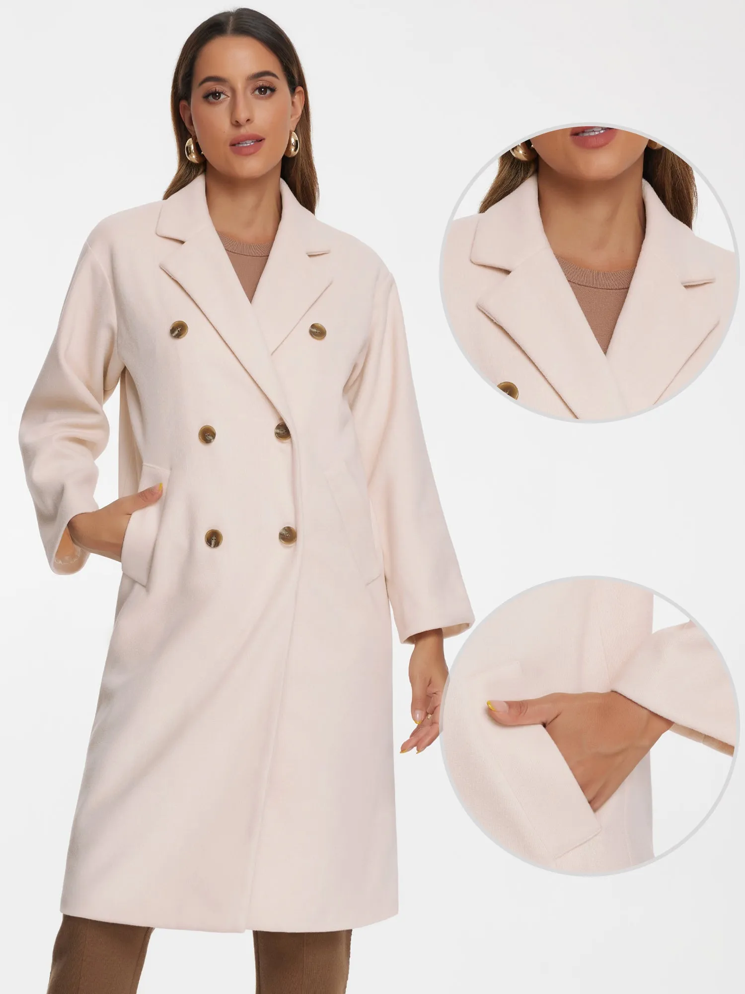 Notched Lapel Double Breasted Long Overcoat Winter Pea Coat sold by Allegra K product image thumbnail 2