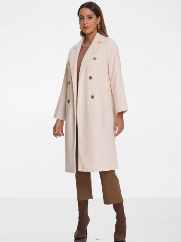 Notched Lapel Double Breasted Long Overcoat Winter Pea Coat sold by Allegra K