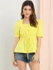 Square Neck Top Short Sleeve Tie Banded Cinched Waist Blouse sold by Allegra K