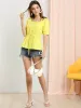 Square Neck Top Short Sleeve Tie Banded Cinched Waist Blouse sold by Allegra K