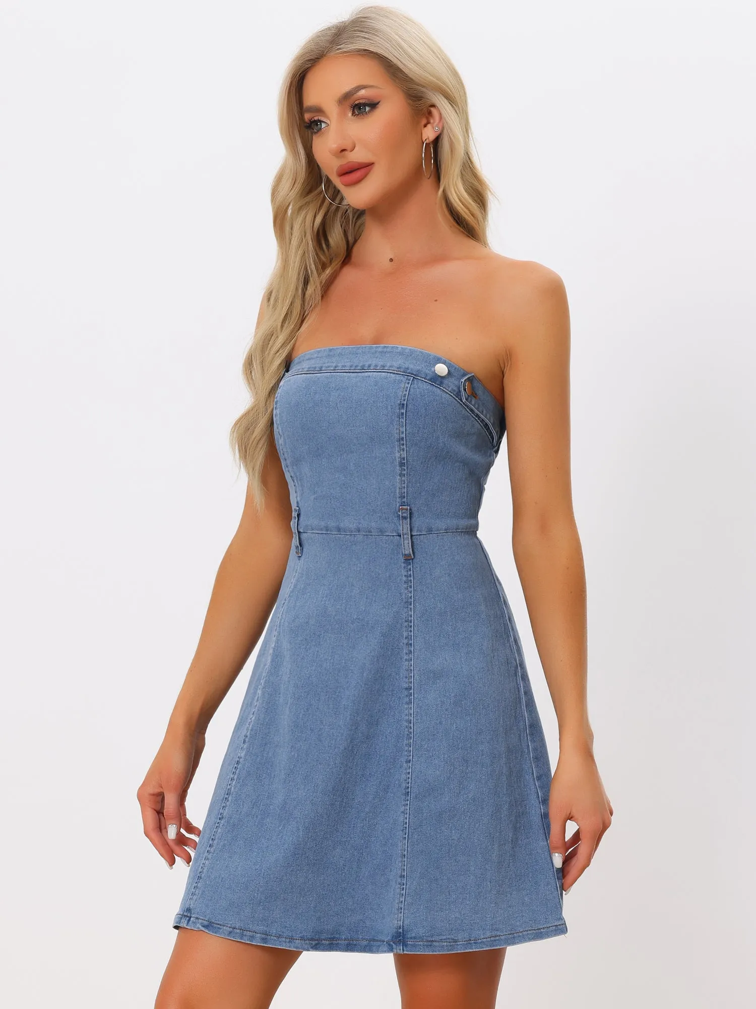 Stylish Stapless Sleeveless Tube Denim Mini Dress sold by Allegra K product image thumbnail 5