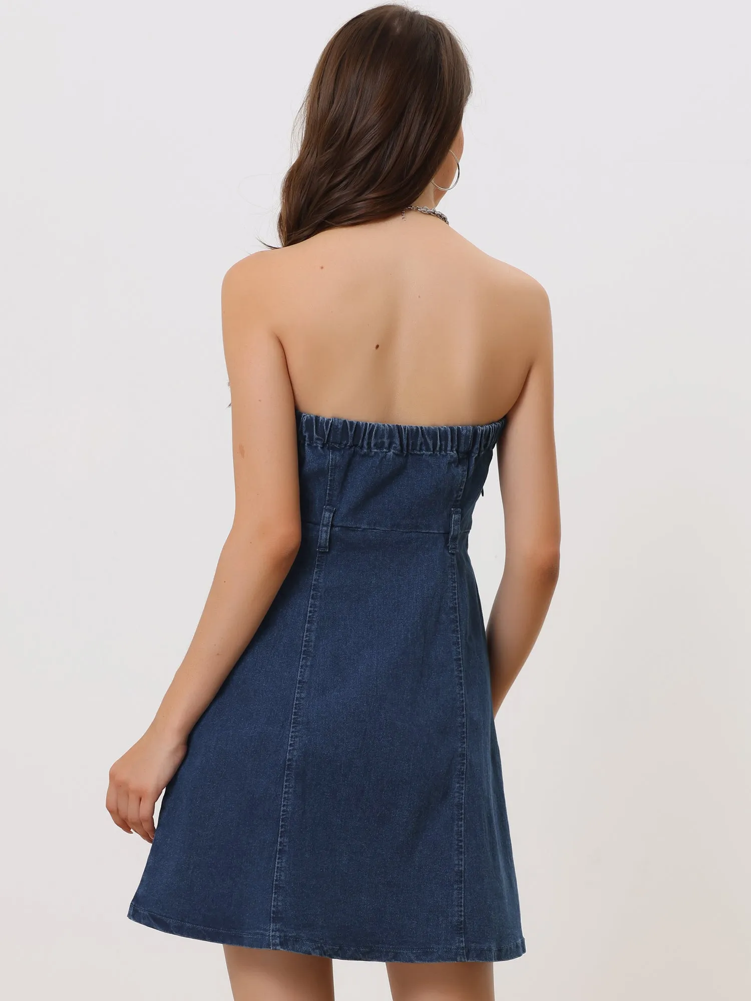 Stylish Stapless Sleeveless Tube Denim Mini Dress sold by Allegra K product image thumbnail 3