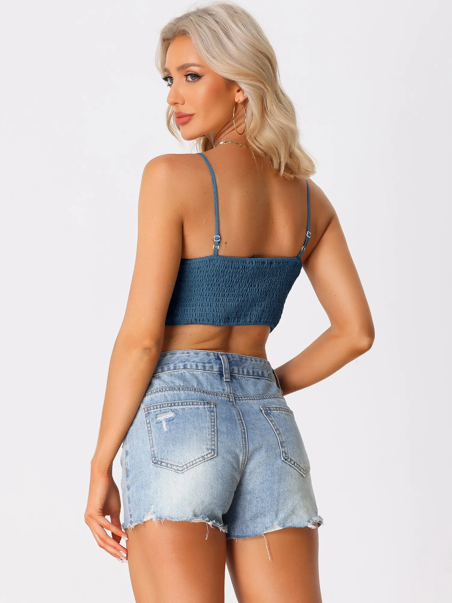 Spaghetti Strap Crop Top Asymmetrical Hem Textured Camisole sold by Allegra K product image thumbnail 3