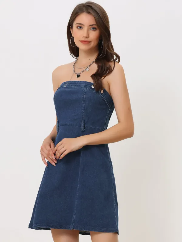 Stylish Stapless Sleeveless Tube Denim Mini Dress sold by Allegra K
