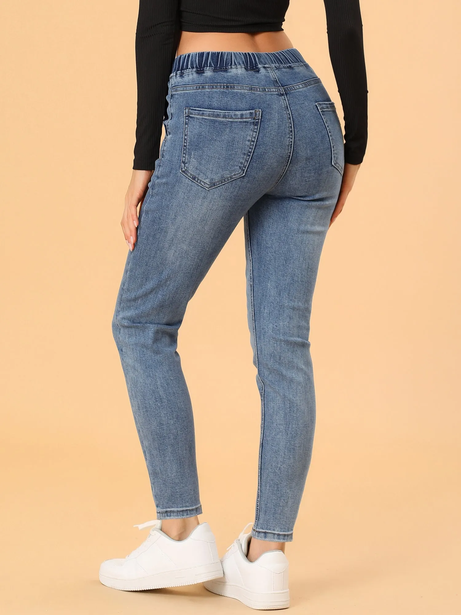 Skinny Jeans High Waisted Drawstring Casual Stretch Denim Pants sold by Allegra K product image thumbnail 5