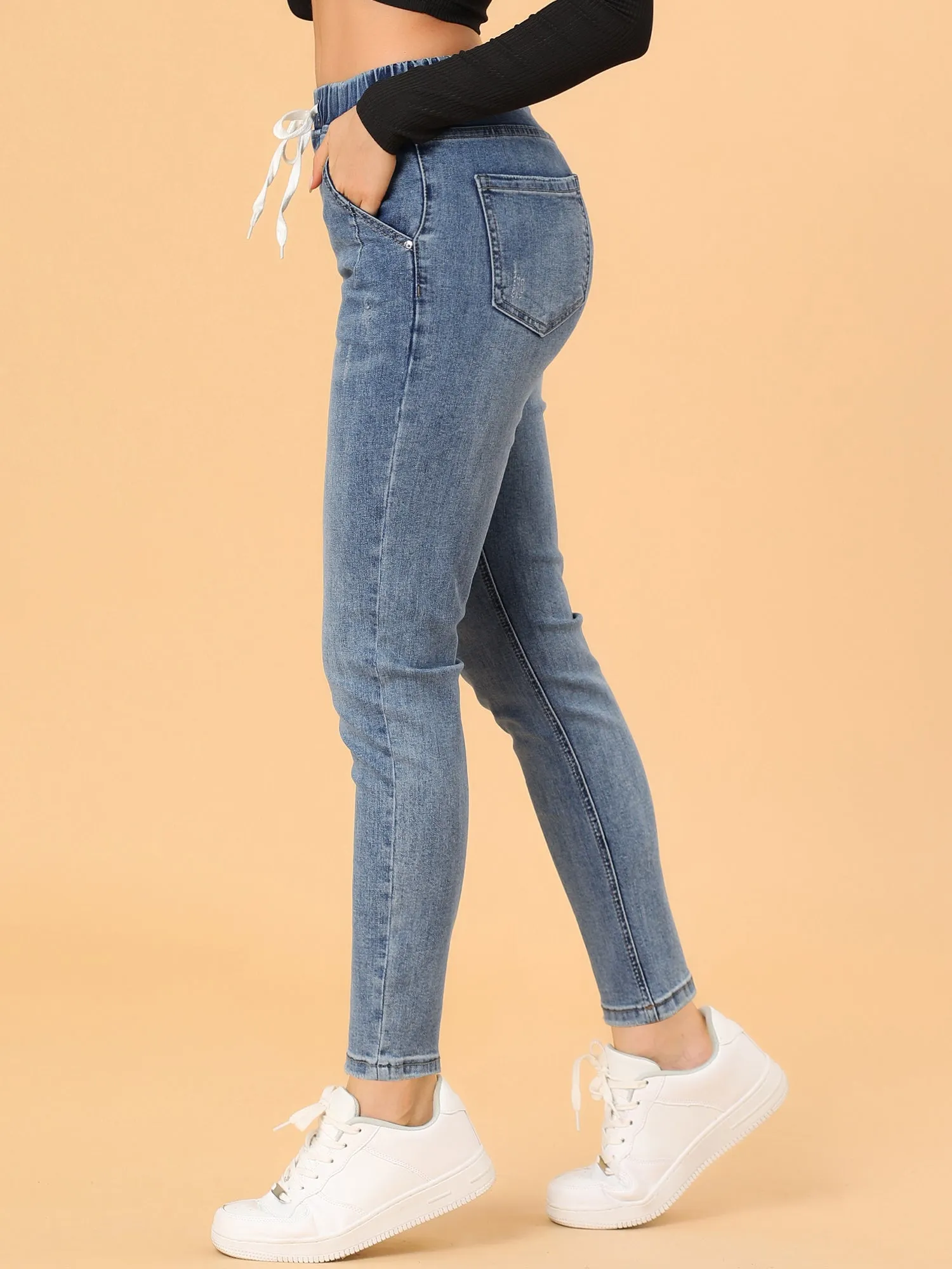 Skinny Jeans High Waisted Drawstring Casual Stretch Denim Pants sold by Allegra K product image thumbnail 2