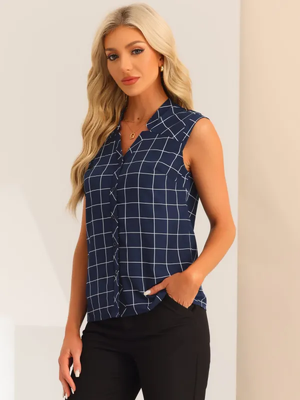 Sleeveless Button Down Tartan Shirt Summer Casual Shirts Blouse sold by Allegra K
