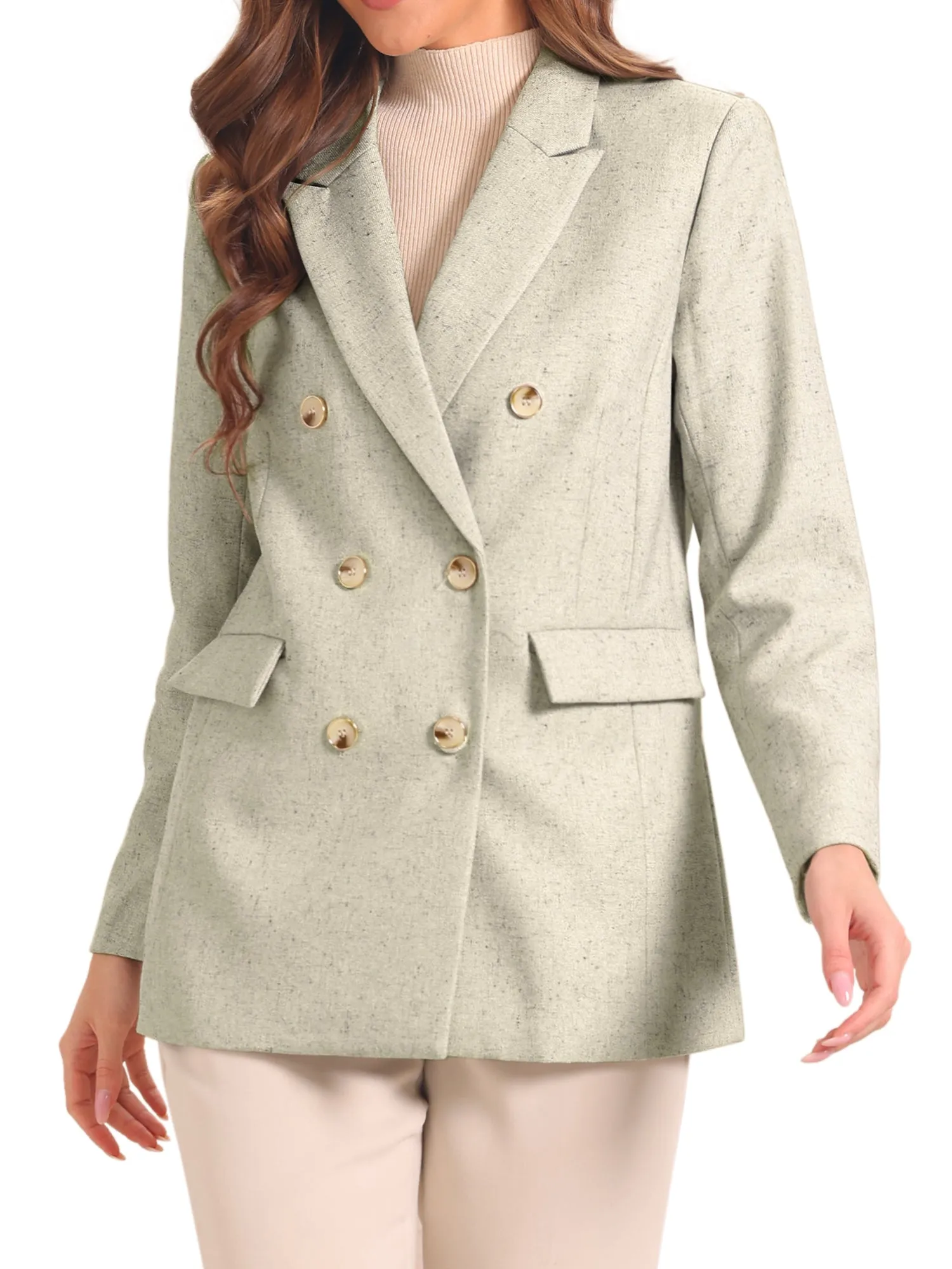 Lapel Collar Double Breasted Long Sleeve Work Office Blazer sold by Allegra K product image thumbnail 5