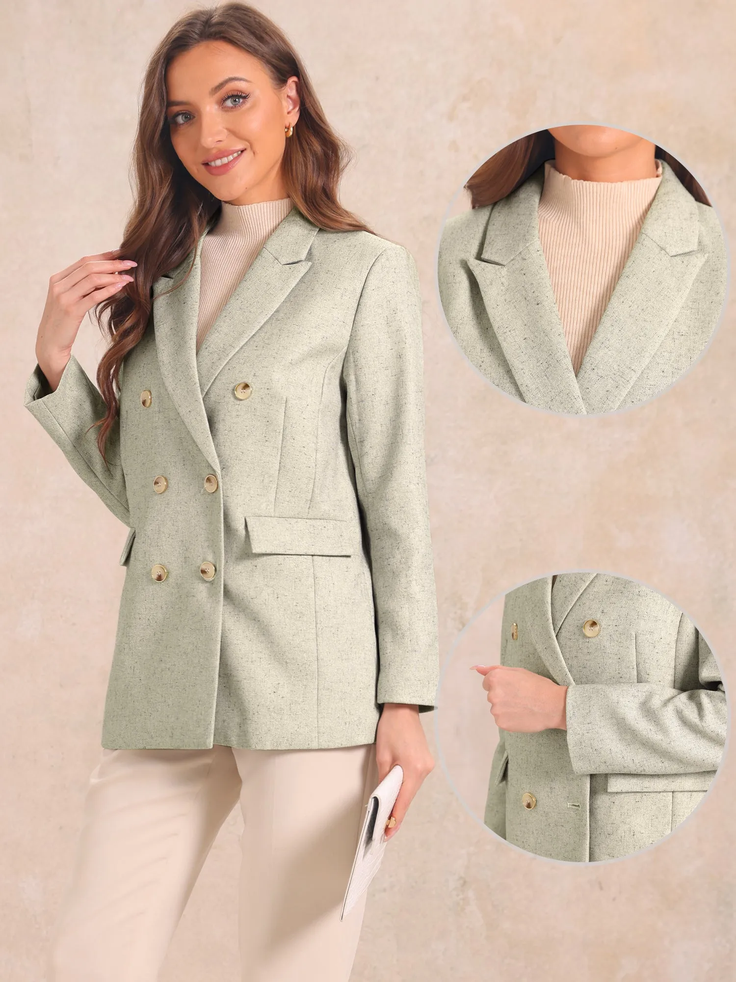 Lapel Collar Double Breasted Long Sleeve Work Office Blazer sold by Allegra K product image thumbnail 2