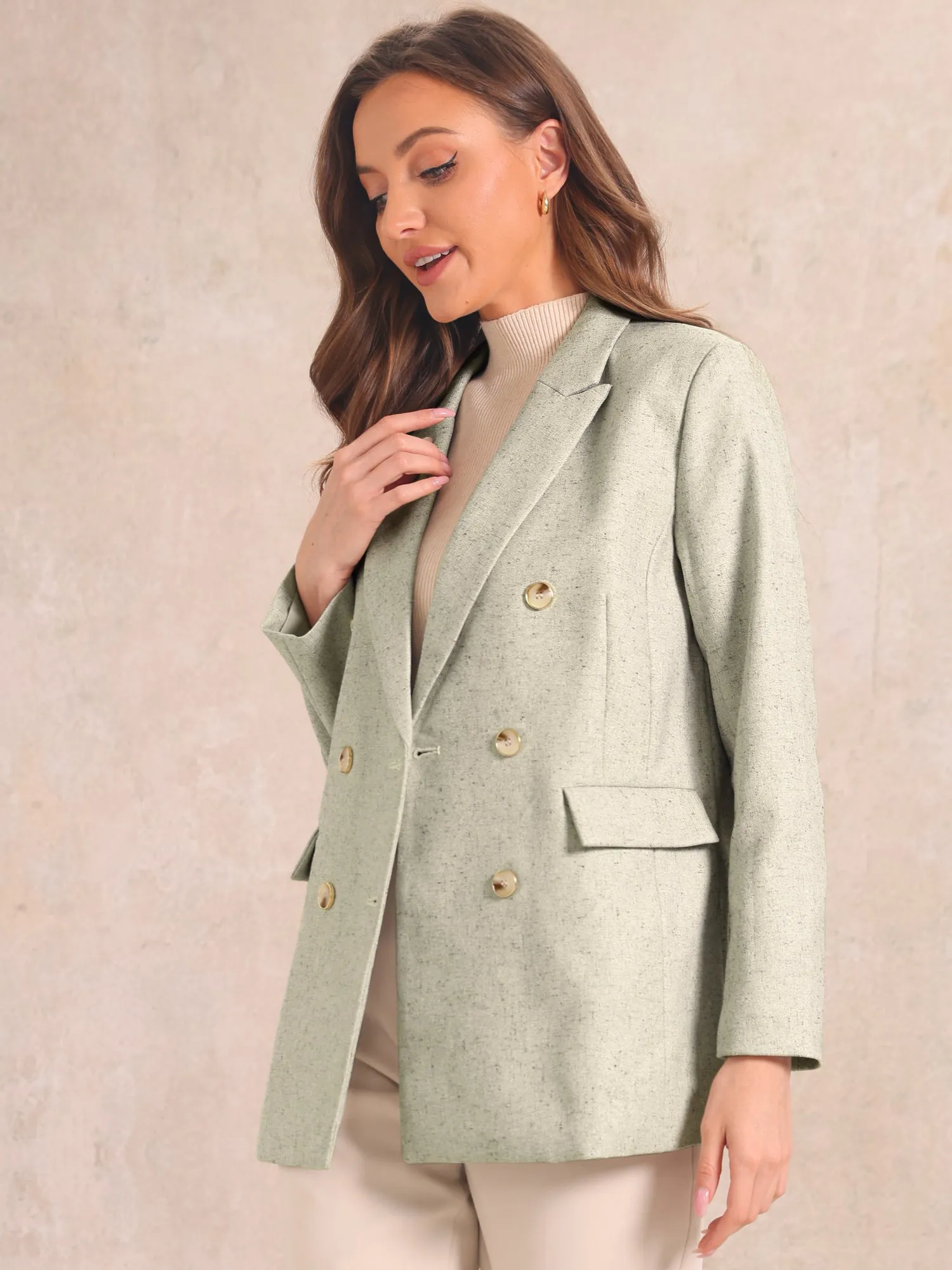 Lapel Collar Double Breasted Long Sleeve Work Office Blazer sold by Allegra K