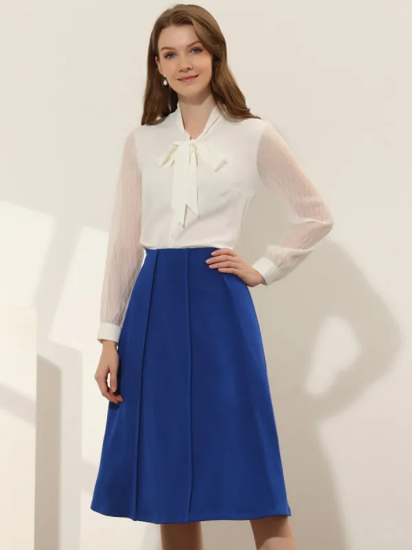 Business Casual High Waist Solid Pleated Below Knee Flared Skirt sold by Allegra K