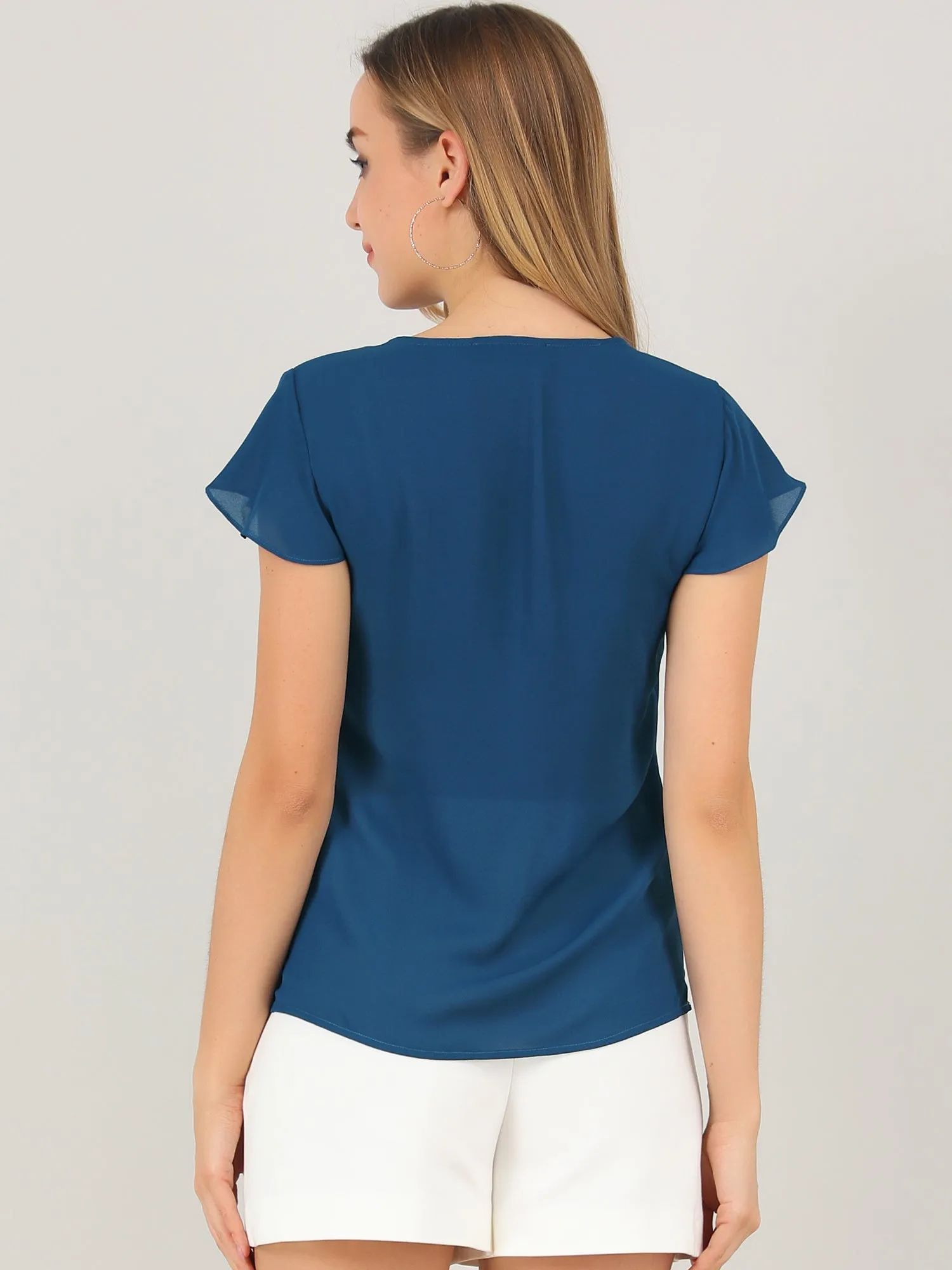 Chiffon Blouse Elegant V Neck Cap Sleeve Work Summer Top sold by Allegra K product image thumbnail 4
