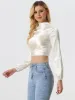Satin Lantern Long Sleeve Elegant Mock Neck Crop Top Blouse sold by Allegra K