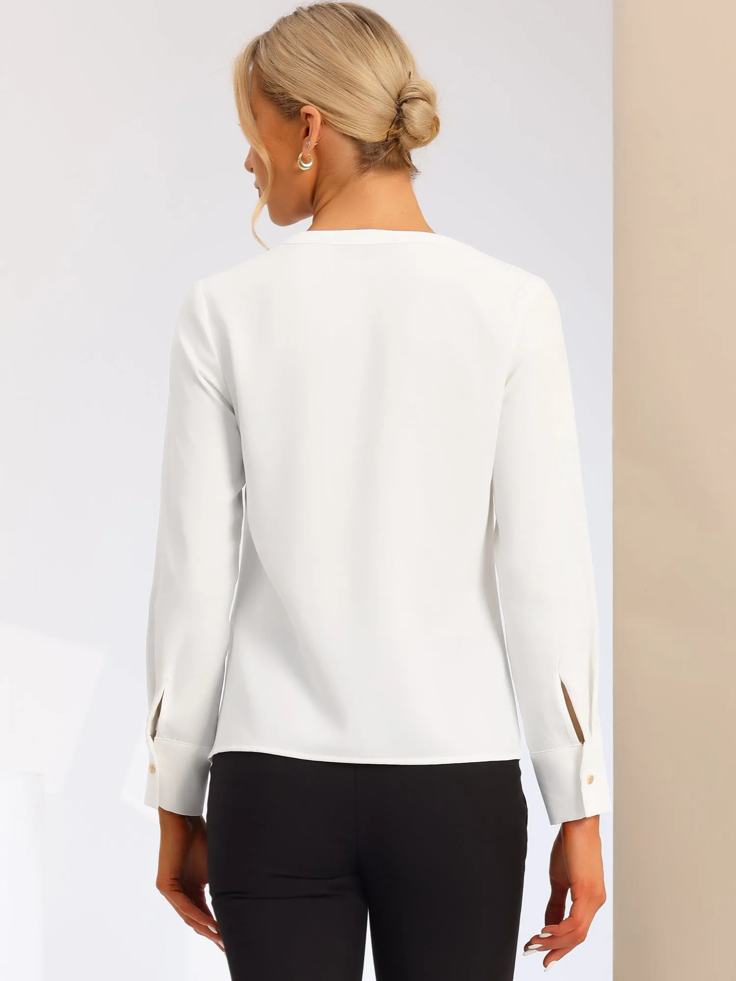 Classic Office Blouse V Neck Long Sleeve Button Down Shirt sold by Allegra K product image thumbnail 3