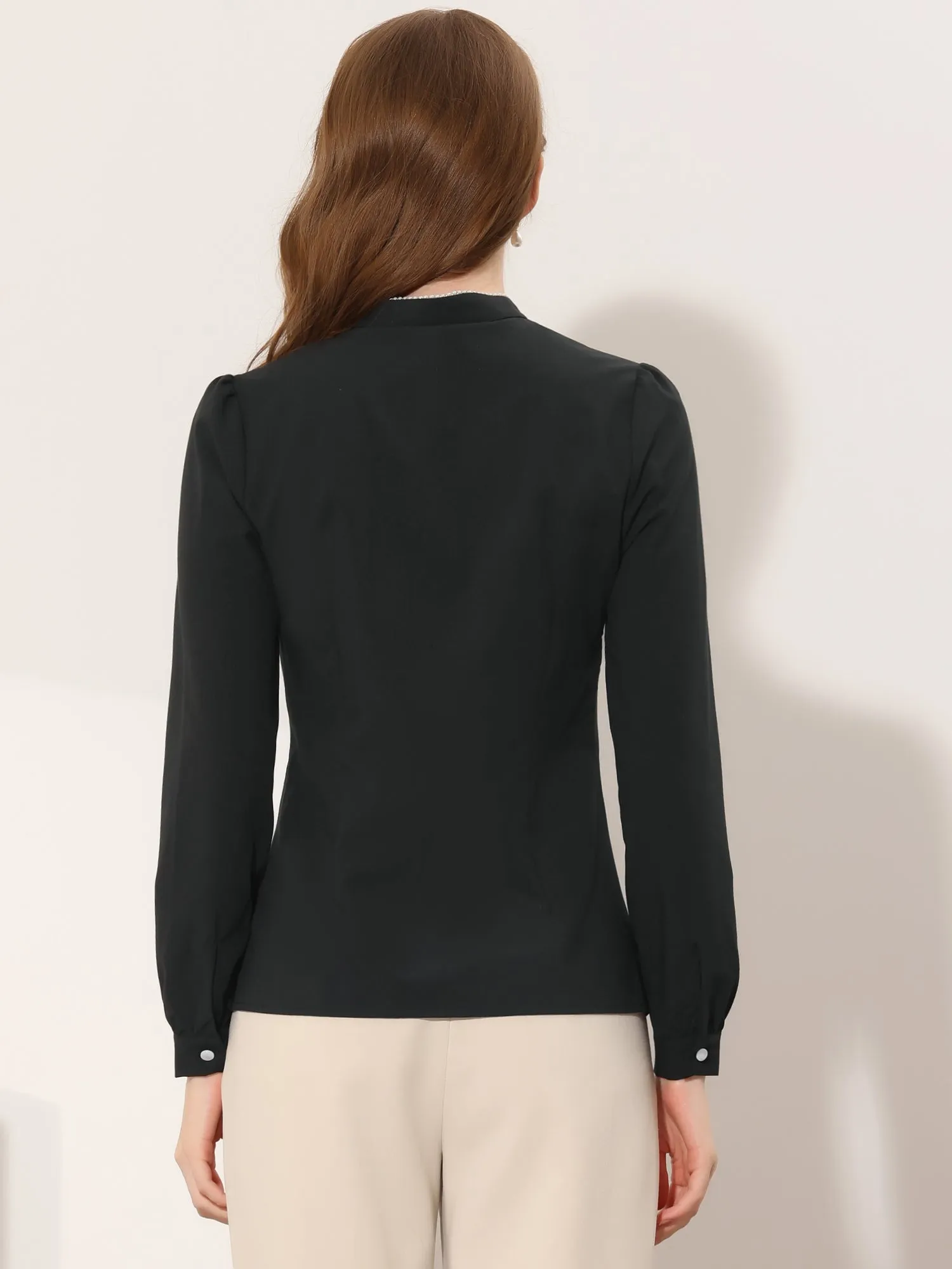 Mock Neck Button Up Shirt Work Office Long Sleeve Chiffon Blouse sold by Allegra K product image thumbnail 3