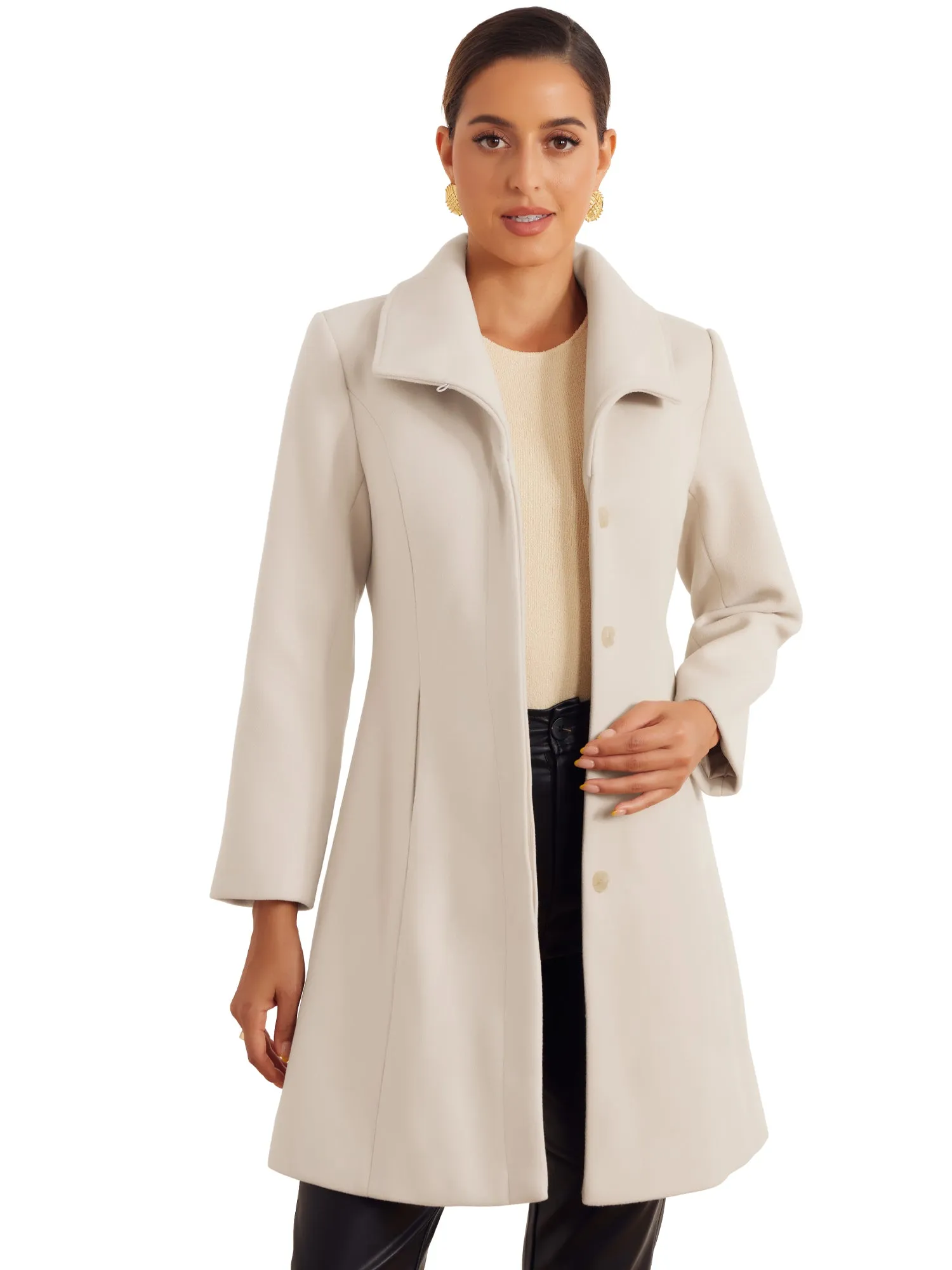 Elegant Stand Collar Buttoned Outwear Overcoat Winter Coat sold by Allegra K product image thumbnail 5