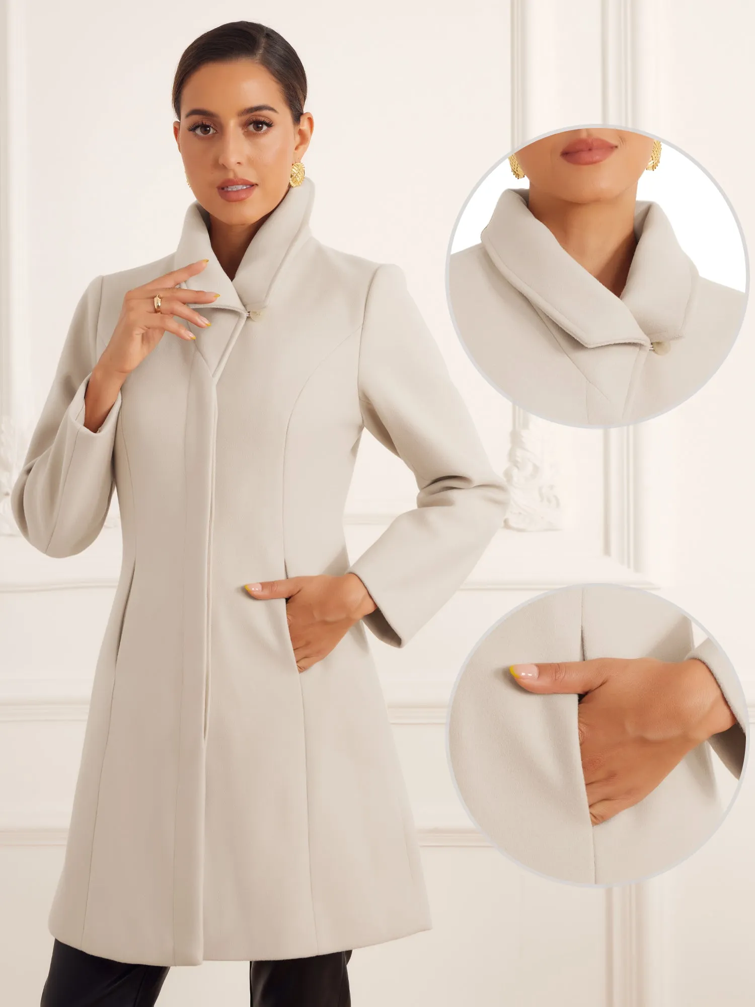 Elegant Stand Collar Buttoned Outwear Overcoat Winter Coat sold by Allegra K product image thumbnail 2