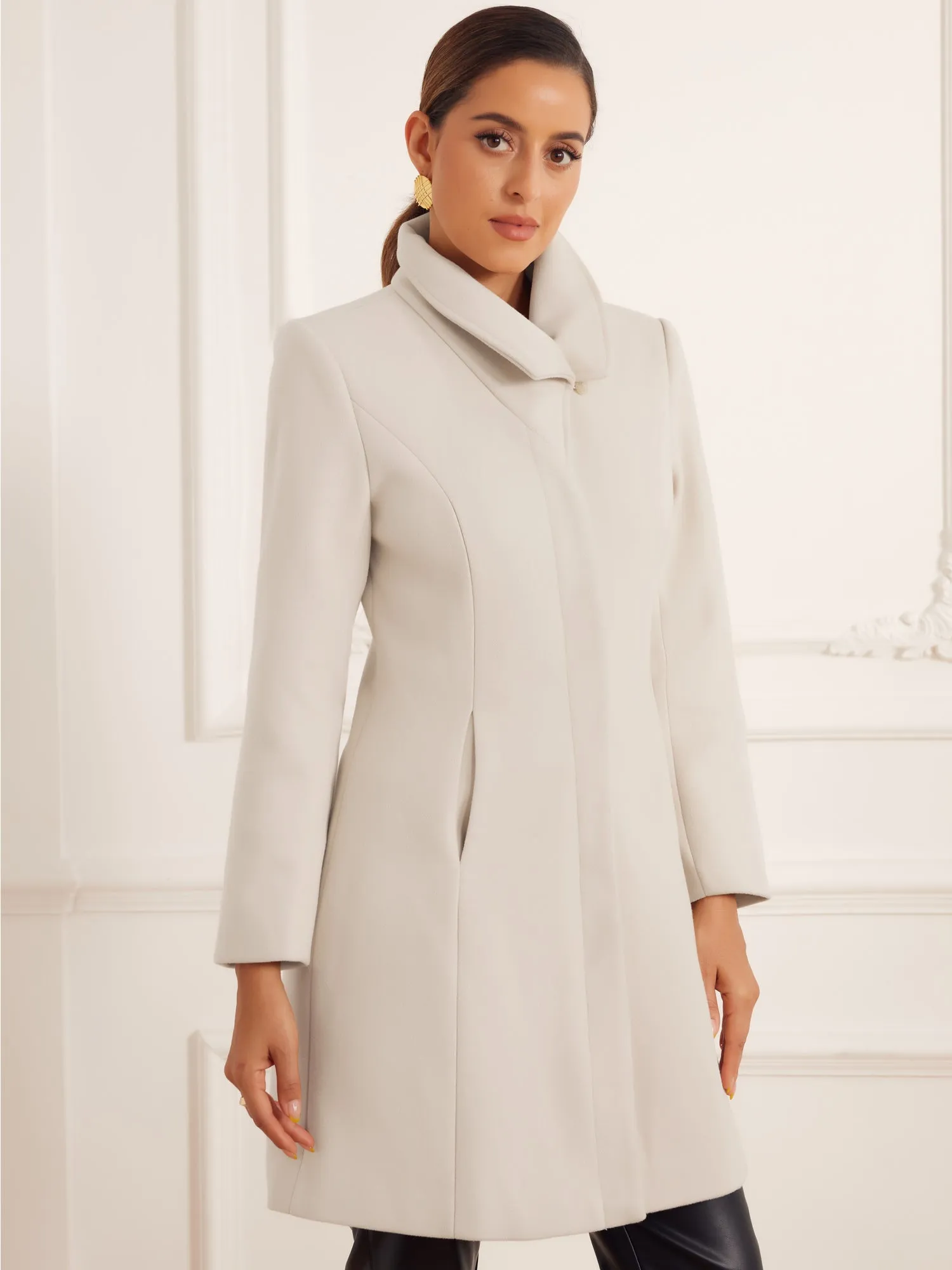 Elegant Stand Collar Buttoned Outwear Overcoat Winter Coat sold by Allegra K