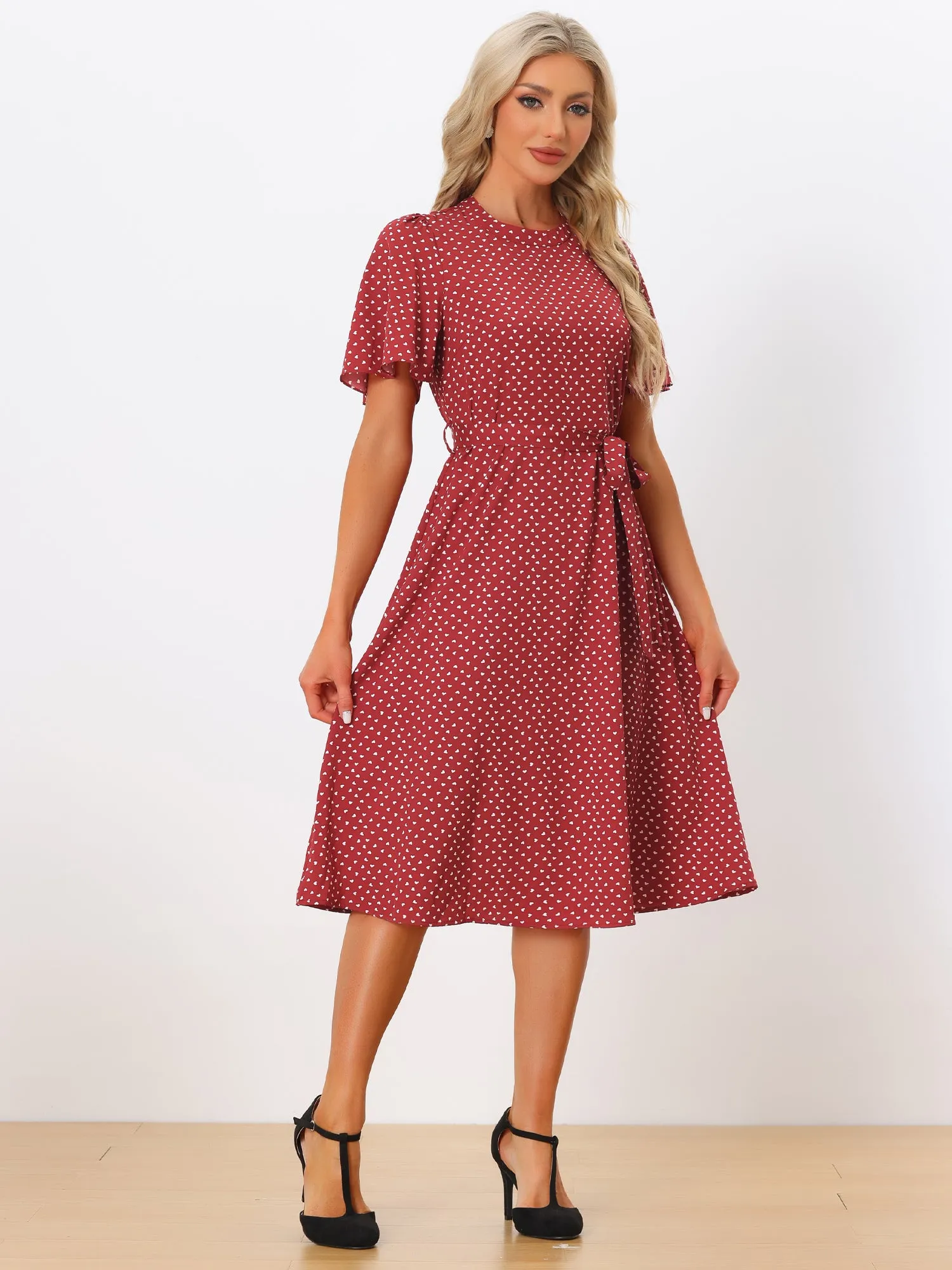 Summer Dress Boho Ruffle Short Sleeve Print Midi Dress sold by Allegra K