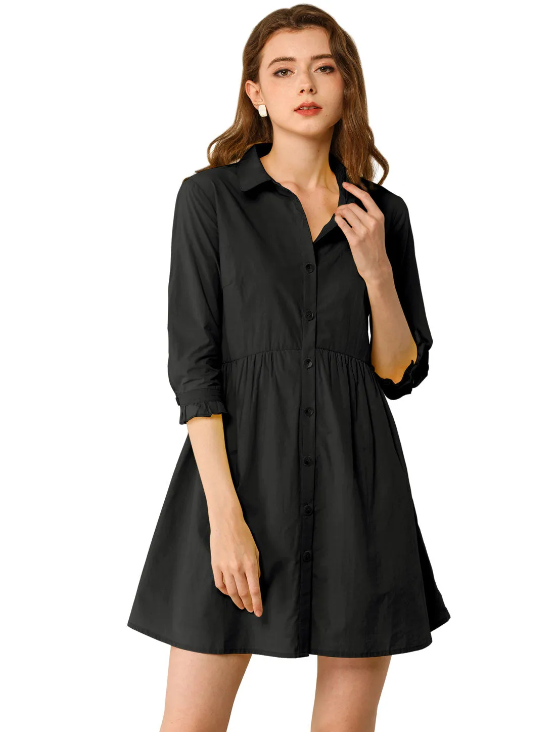 Ruched 3/4 Sleeve Button Up Casual Mini Shirt Dress sold by Allegra K product image thumbnail 2