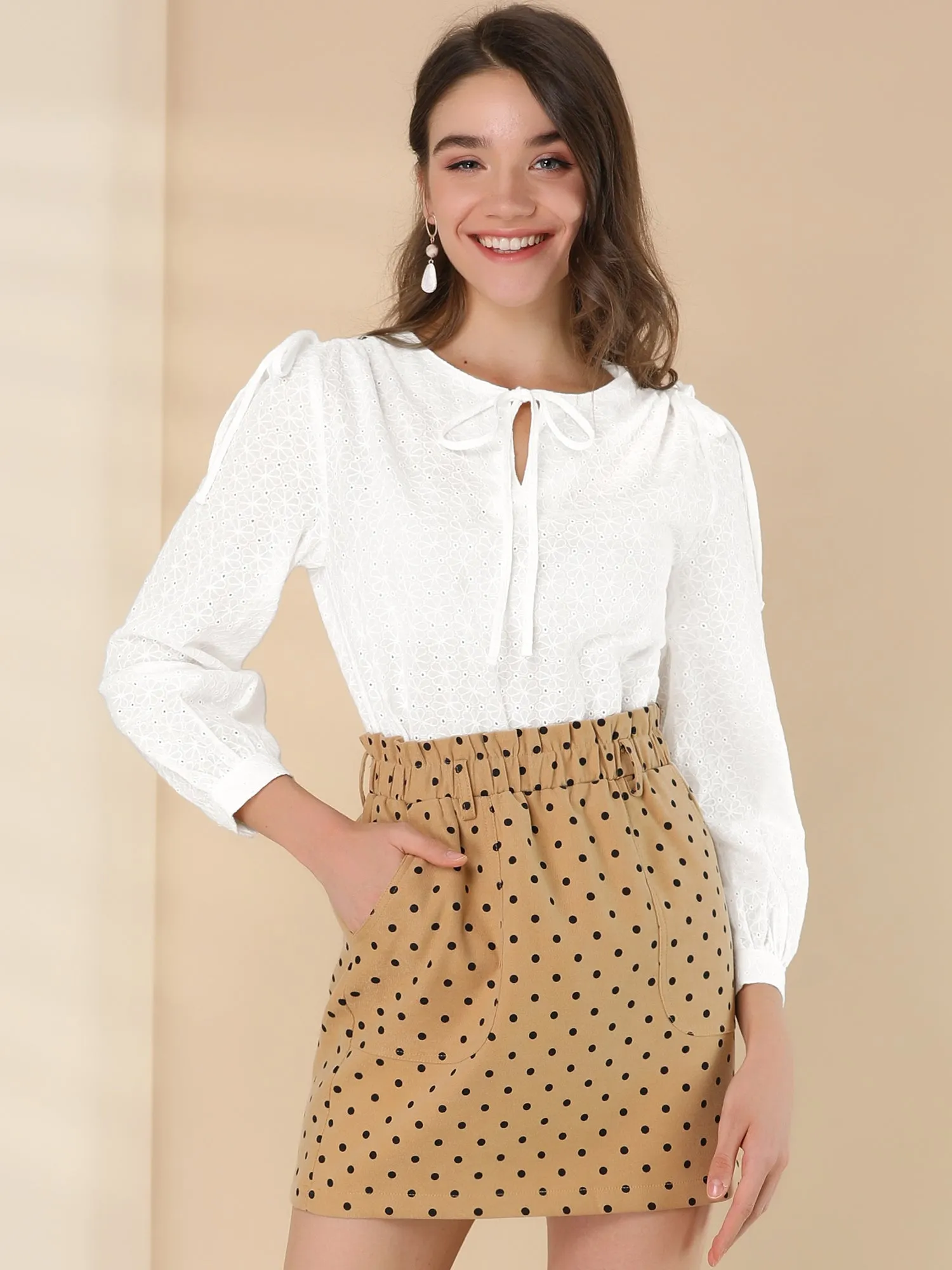 Casual Cotton Tie Neck Blouse Long Sleeve Shirt Tops sold by Allegra K product image thumbnail 2