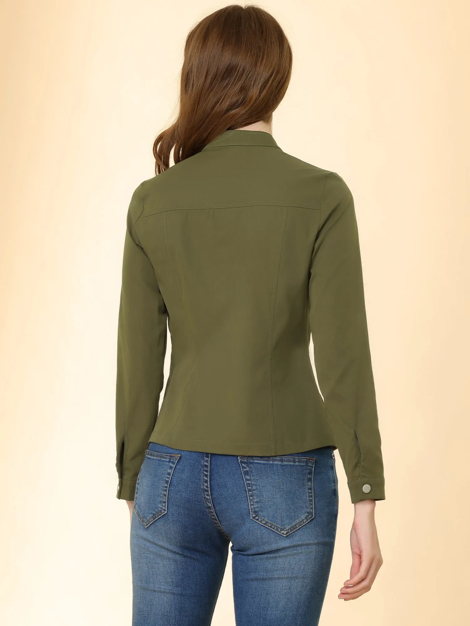 Casual Stand Collar Long Sleeve Button Front Twill Jacket sold by Allegra K product image thumbnail 4