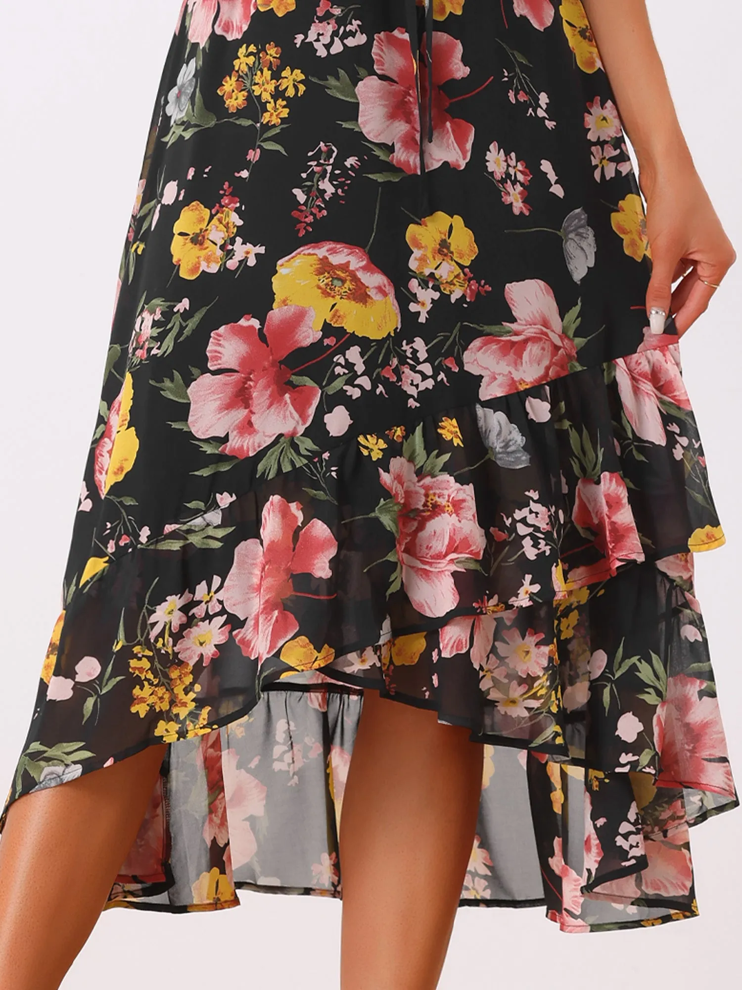 Floral Spaghetti Strap Sleeveless V Neck Ruffle Hem Midi Dress sold by Allegra K product image thumbnail 4