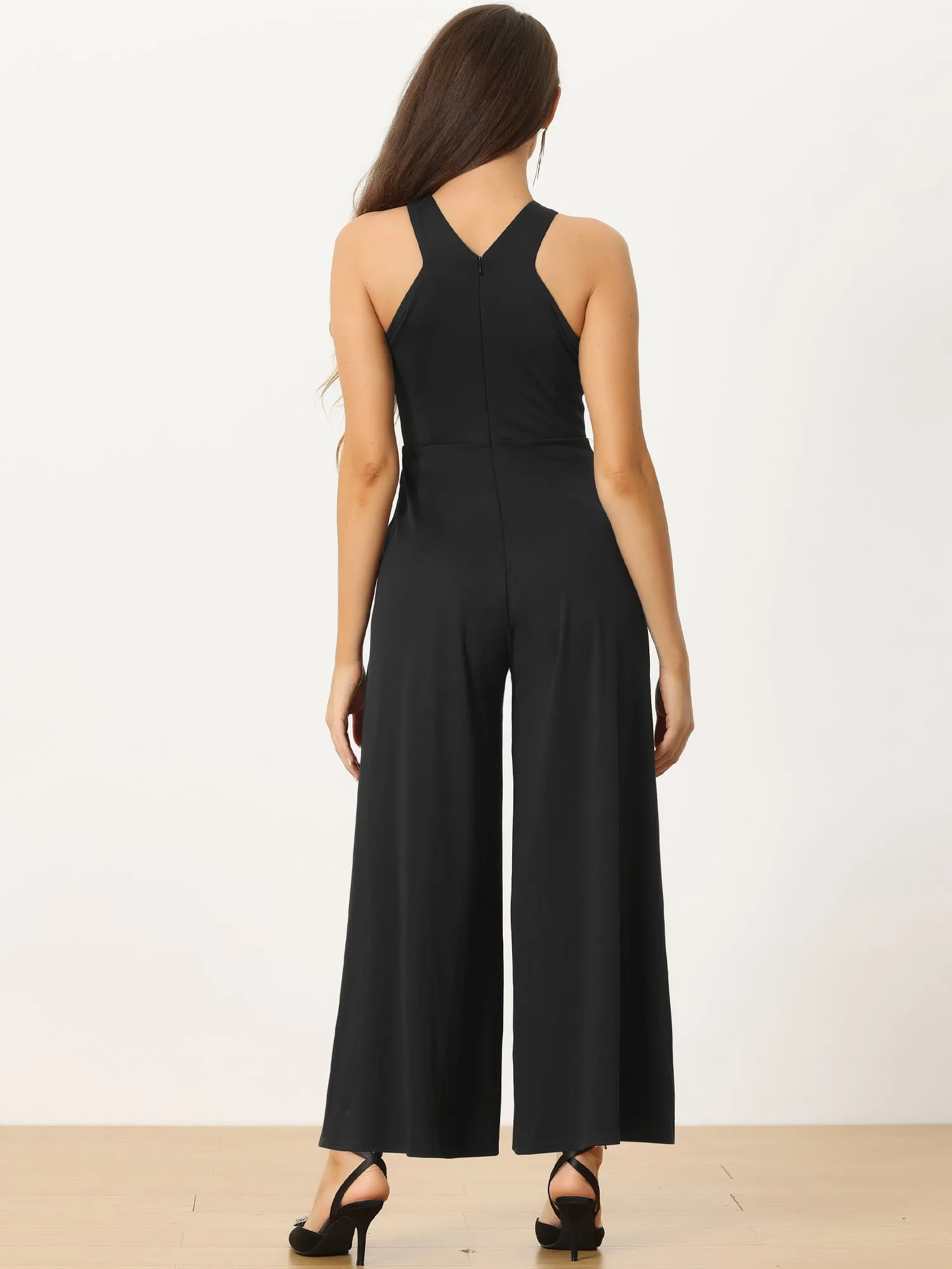Cross Neck Wide Leg Sleeveless Full Length Pocketed Jumpsuits sold by Allegra K product image thumbnail 3